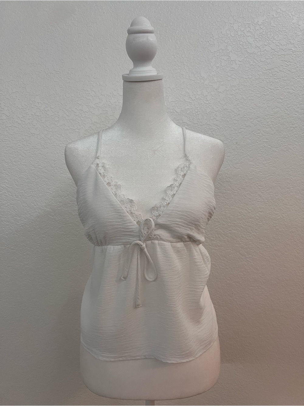 Monteau Los Angeles White Lace Trim Babydoll Cami Tank Top XL Boho